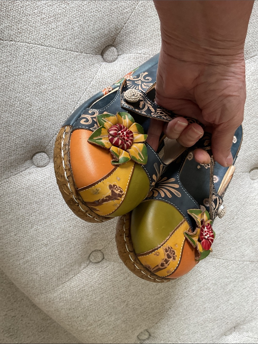 Socofy Artisan Multicolor Leather Floral Clogs - Women's Slip-On Sandals 8 - Picture 6 of 7